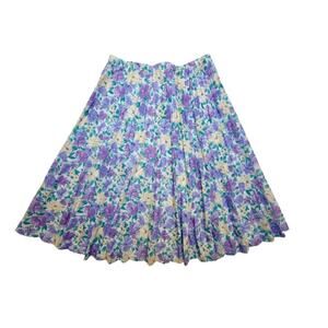 VTG Floral Midi Skirt by Baroness de Wayne Retro Pleated Polyester Size 16 #225
